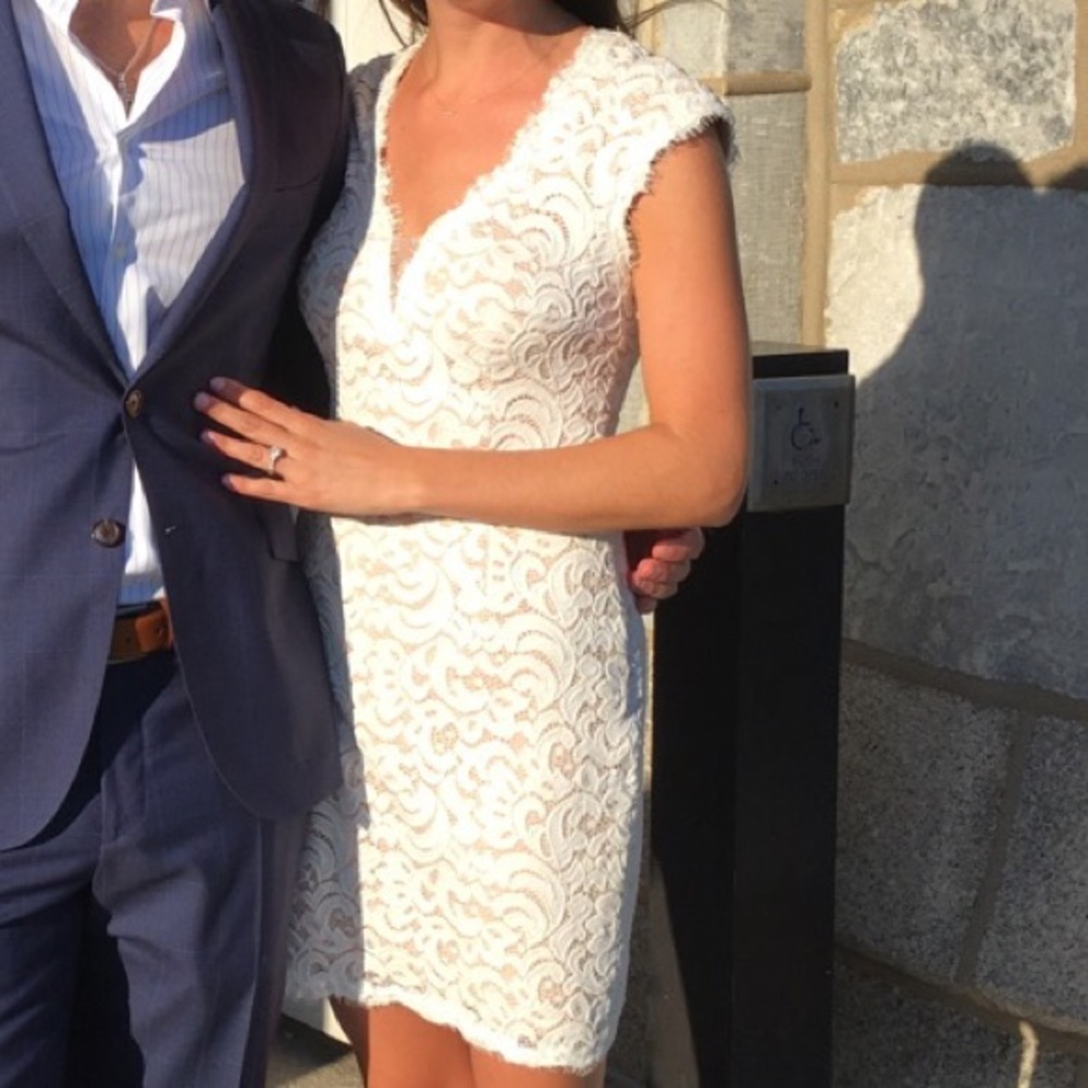 Aqua white dress with sheer illusion back